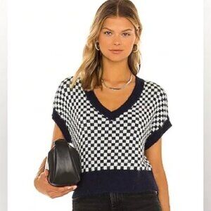 FREE PEOPLE soft & fuzzy checkered v-neck sweater S